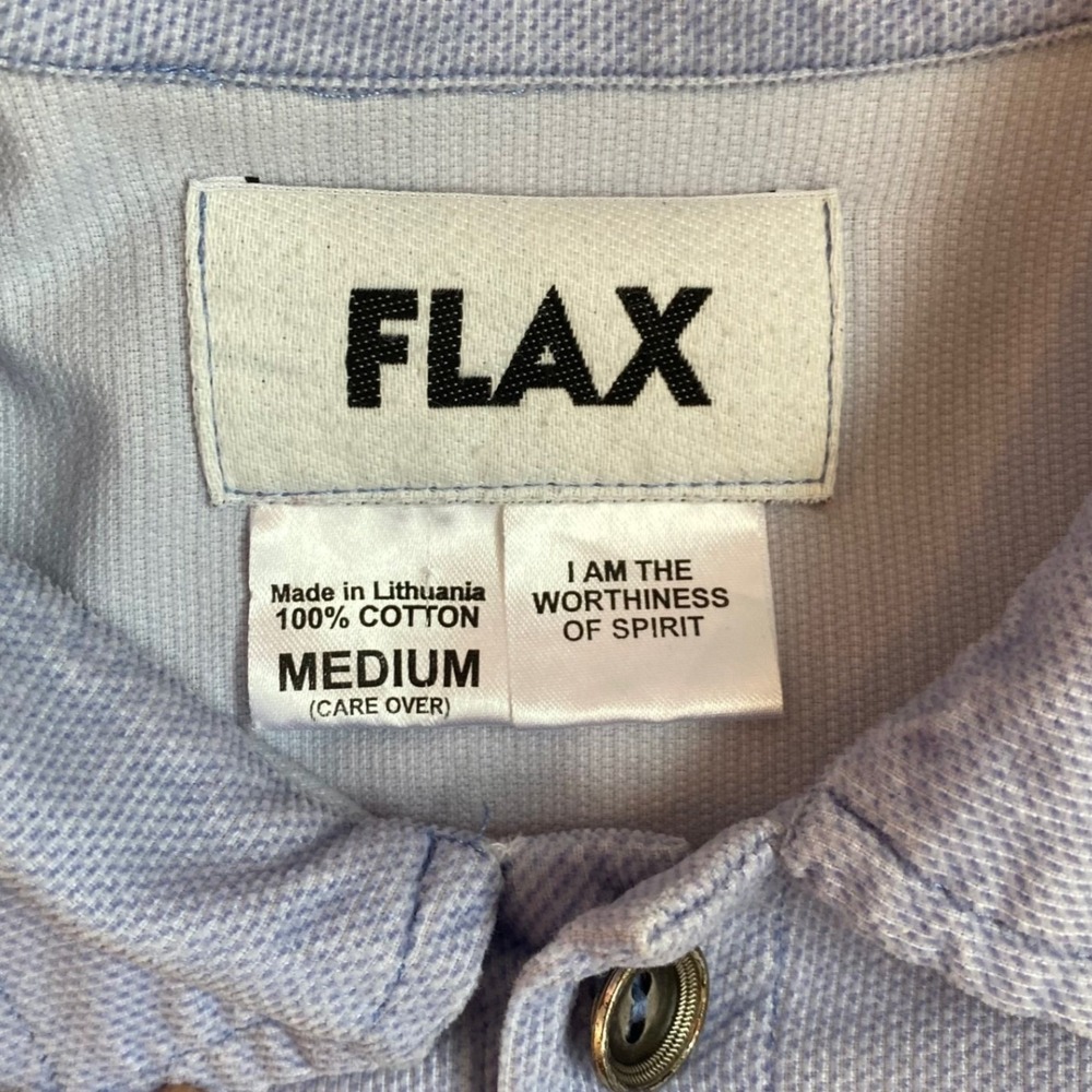 FLAX Mens Button Down Shirt SZ M Blue 100% Cotton Corduroy Long Sleeve Casual - Picture 8 of 9
